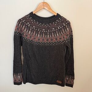 Sherpa Fair Isle Knit Sweater Dark Gray Size Large